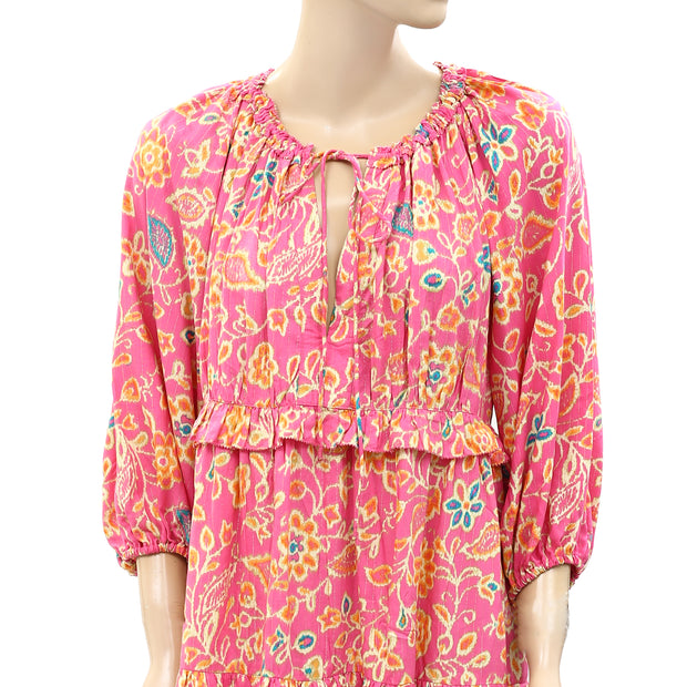 Love The Label Anthropologie Floral Printed Metallic Mini Dress L