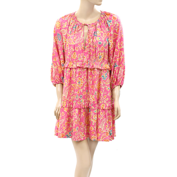 Love The Label Anthropologie Floral Printed Metallic Mini Dress L