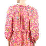 Love The Label Anthropologie Floral Printed Metallic Mini Dress L