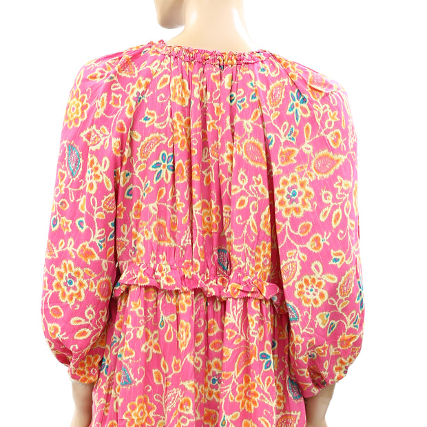 Love The Label Anthropologie Floral Printed Metallic Mini Dress L
