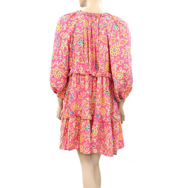 Love The Label Anthropologie Floral Printed Metallic Mini Dress L
