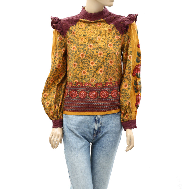 Farm Rio Anthropologie Floral Printed Top XS