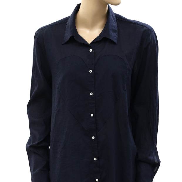 Nili Lotan Solid Voile Buttondown Shirt Tunic Top L