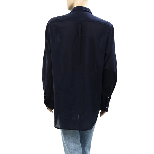 Nili Lotan Solid Voile Buttondown Shirt Tunic Top L