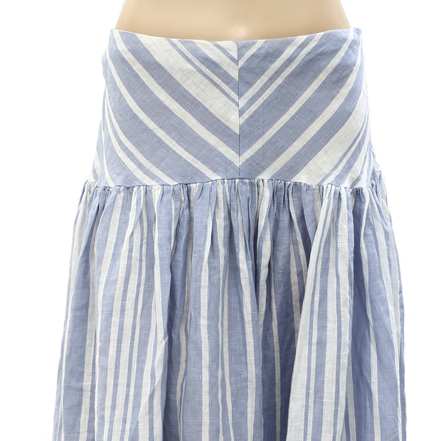 Free People Endless Summer Striped Printed Ruffle Midi Skirt M