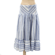 Free People Endless Summer Striped Printed Ruffle Midi Skirt M