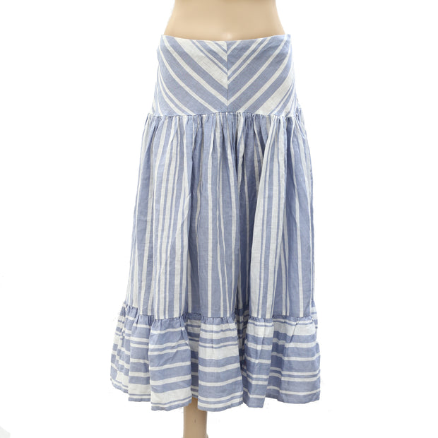 Free People Endless Summer Striped Printed Ruffle Midi Skirt M