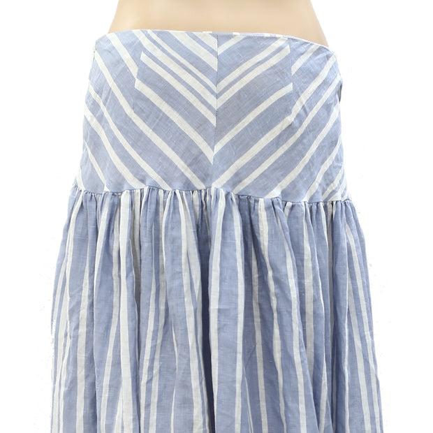Free People Endless Summer Striped Printed Ruffle Midi Skirt M
