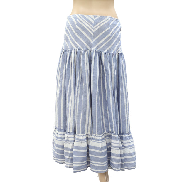 Free People Endless Summer Striped Printed Ruffle Midi Skirt M
