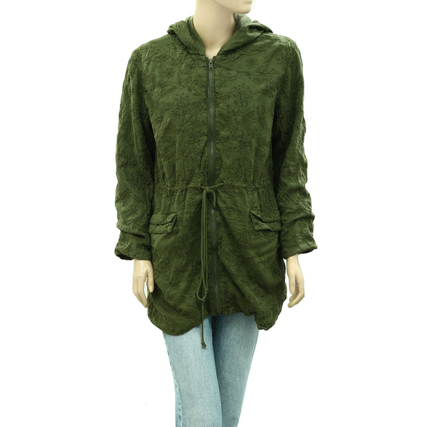 Alice + Olivia Marna Embroidered Hooded Parka Jacket Top M