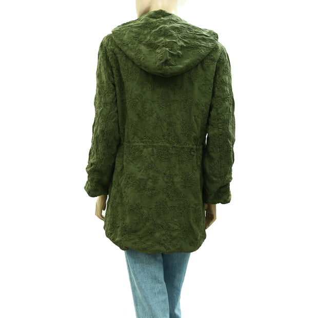 Alice + Olivia Marna Embroidered Hooded Parka Jacket Top M