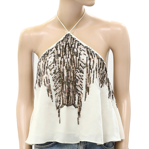 Free People Smoke Screen Tank Sequin Embellished Blouse Top XS