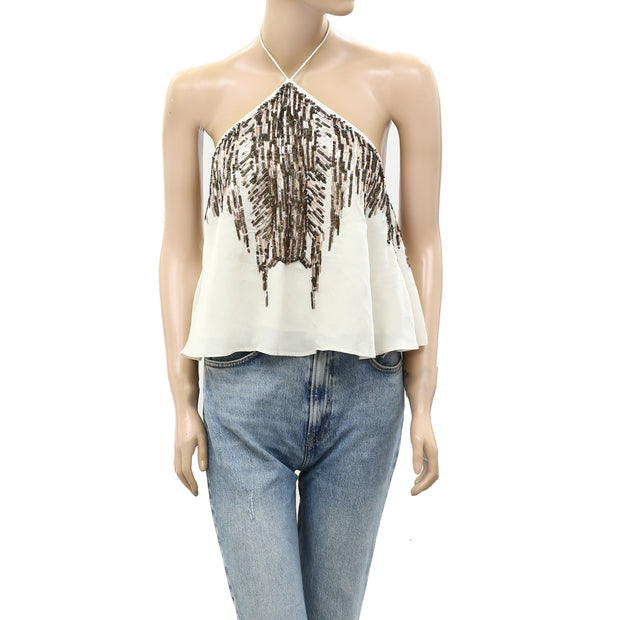 Free People Smoke Screen Tank Sequin Embellished Blouse Top XS