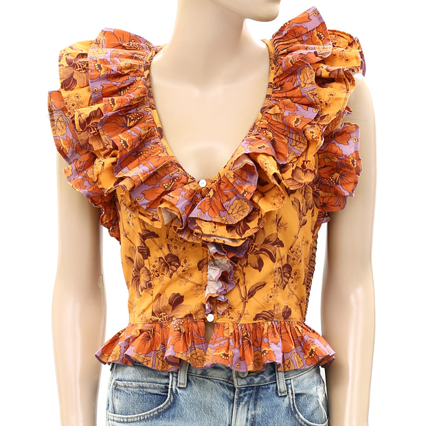 Love The Label Anthropologie Floral Printed Buttondown Top XS