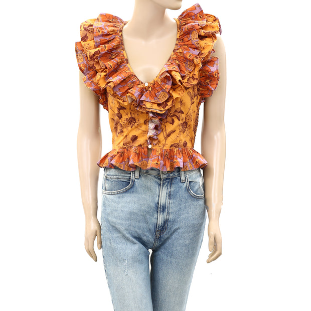 Love The Label Anthropologie Floral Printed Buttondown Top XS
