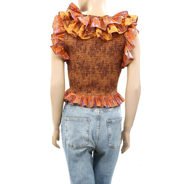 Love The Label Anthropologie Floral Printed Buttondown Top XS