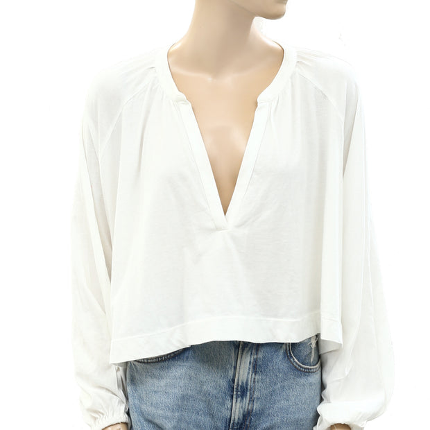 Maeve Anthropologie Split-Neck Pleated Blouse Long Sleeve Top