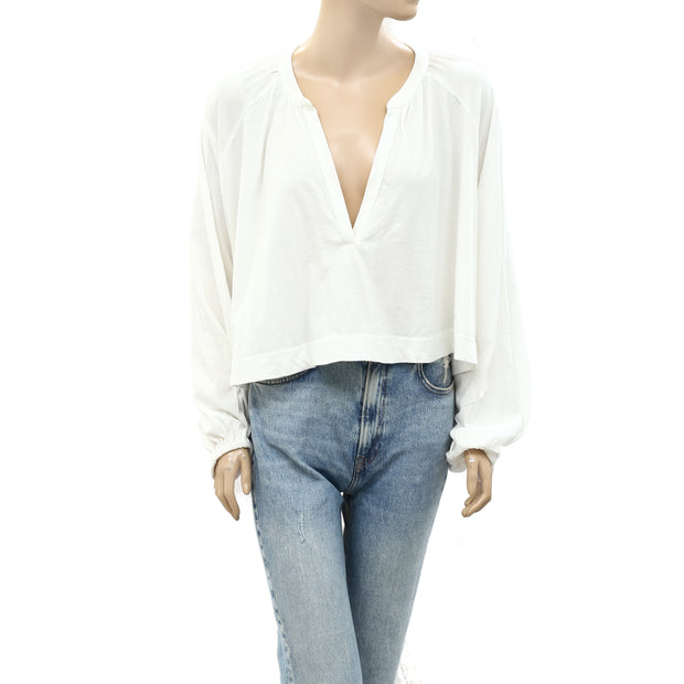 Maeve Anthropologie Split-Neck Pleated Blouse Long Sleeve Top