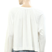 Maeve Anthropologie Split-Neck Pleated Blouse Long Sleeve Top