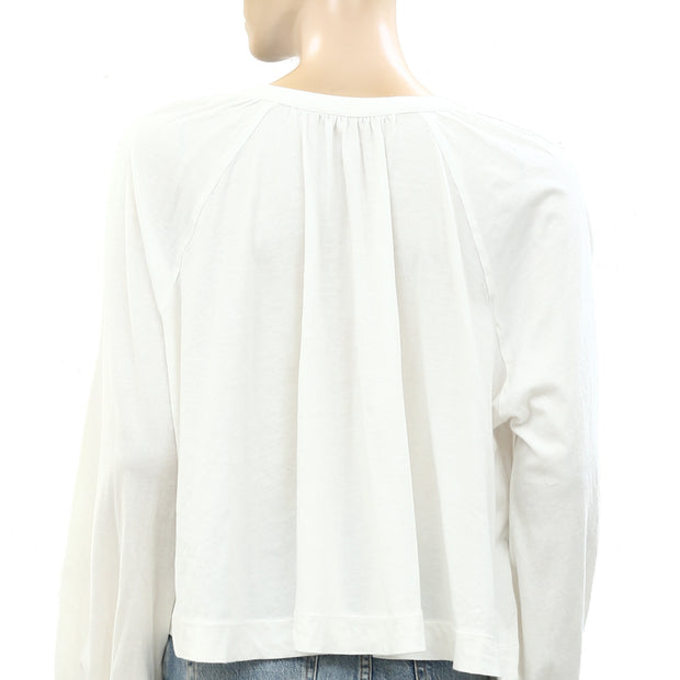 Maeve Anthropologie Split-Neck Pleated Blouse Long Sleeve Top