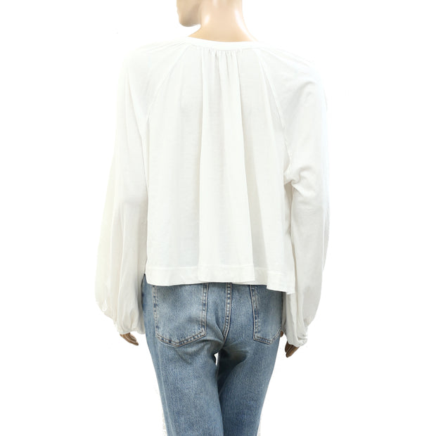 Maeve Anthropologie Split-Neck Pleated Blouse Long Sleeve Top