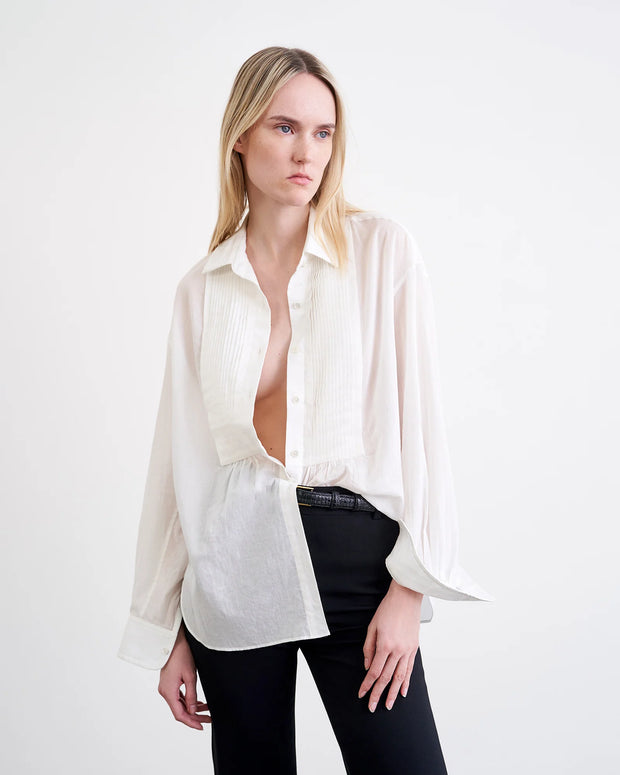 Nili Lotan Daniel Pintucked Cotton-Voile Shirt Top
