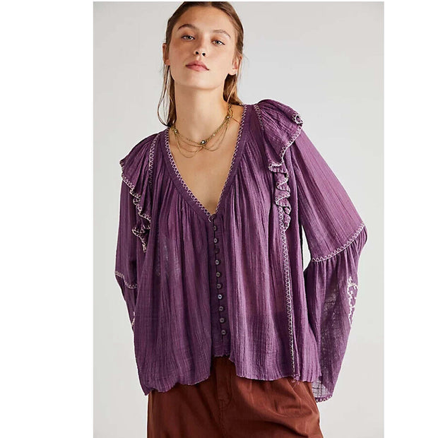 Free People FP One Rosewood Embroidered Tunic Top M