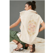 Pilcro Anthropologie Embroidered Denim Vest Jacket Top L