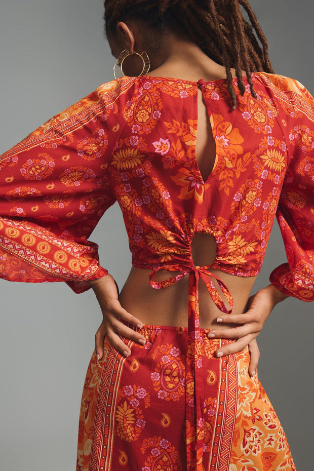 Farm Rio Anthropologie Printed Cutout Tiered-Hem Maxi Dress