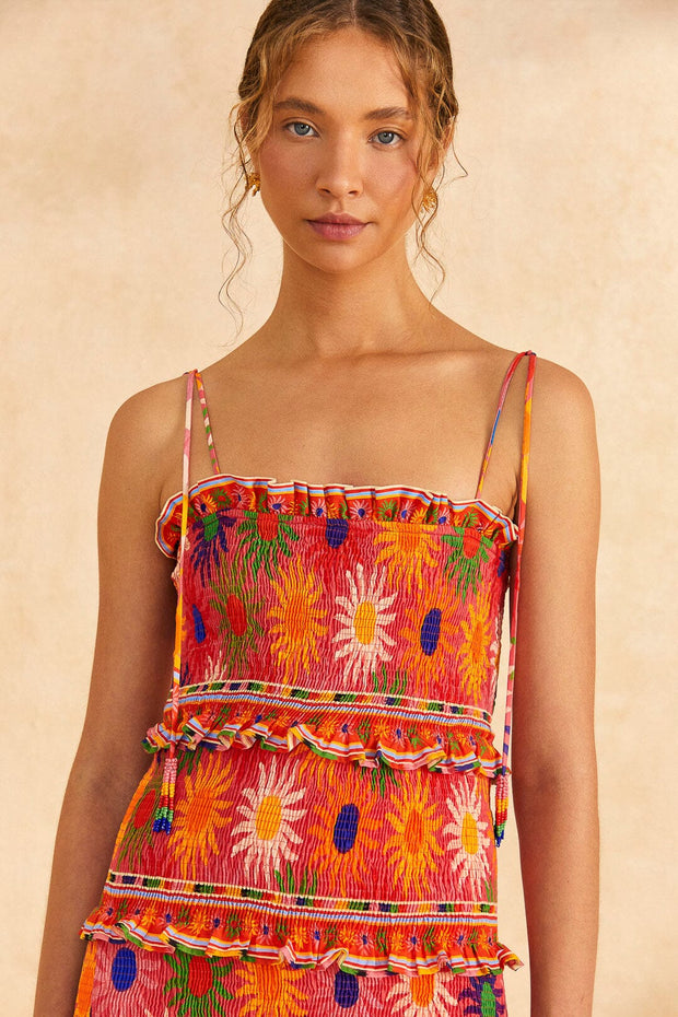 Farm Rio Anthropologie Coral Summer Sun Mini Dress XXS