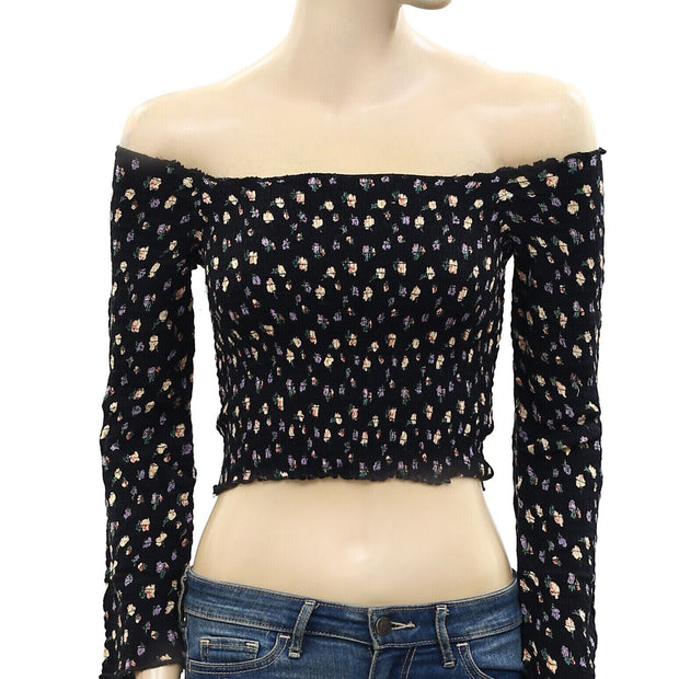 Pins & Needles Urban Outfitters Smocked Long Sleeve Bardot Cropped Top XL