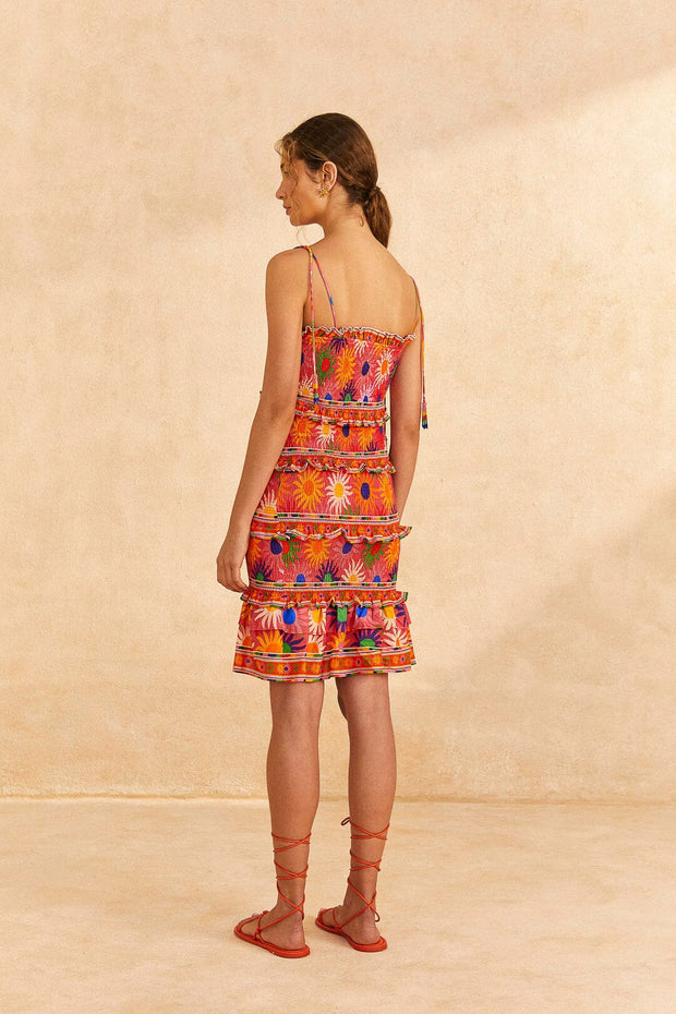 Farm Rio Anthropologie Coral Summer Sun Mini Dress XXS