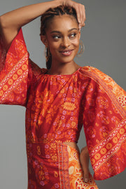 Farm Rio Anthropologie Printed Cutout Tiered-Hem Maxi Dress