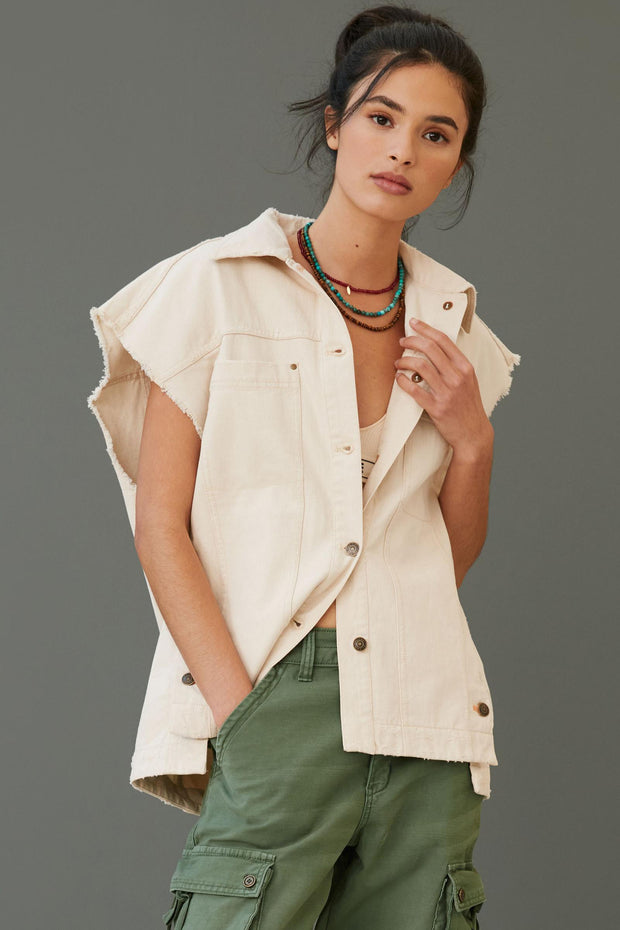 Pilcro Anthropologie Embroidered Denim Vest Jacket Top L