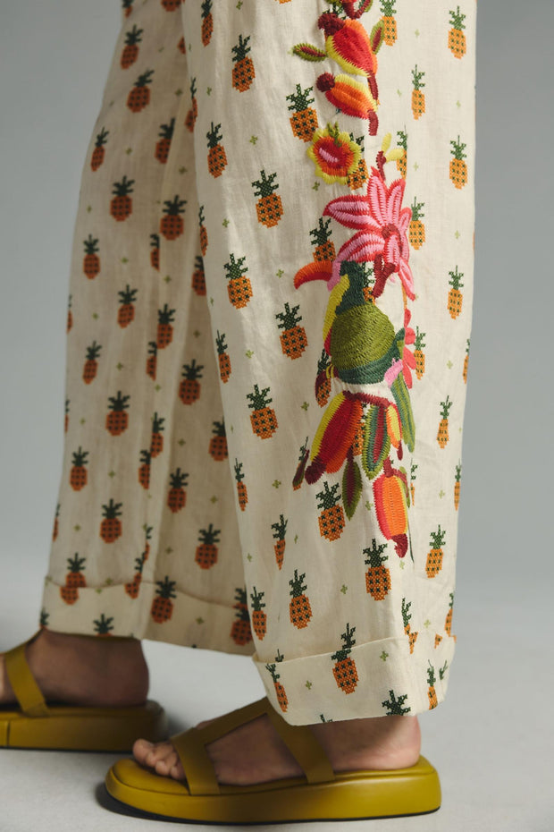 Farm Rio Anthropologie Linen Pineapple Printed Pants S