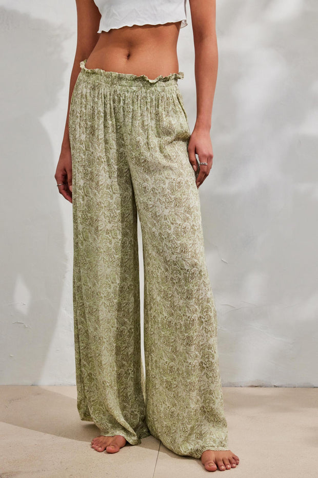 Out From Under UO Green Paisley Crinkle Trousers Pants