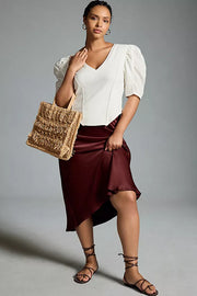 By Anthropologie Puff-Sleeve Structured V-Neck Tee Blouse Top