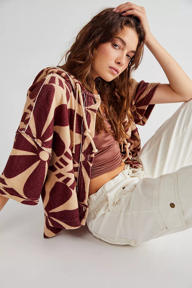 Free People We The Free Terry Cardi Hoodie Pullover Top L
