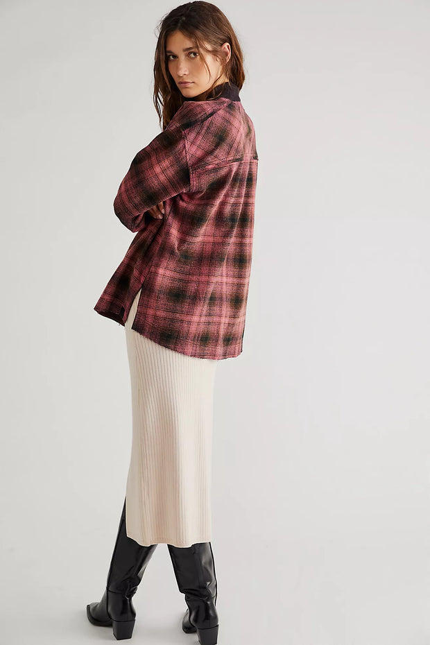 Free People We The Free Cardi Plaid Shirt Tunic Top XS