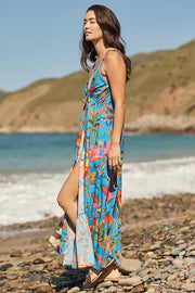 Farm Rio Anthropologie Blue Macaw Party Cover-Up Midi Dress