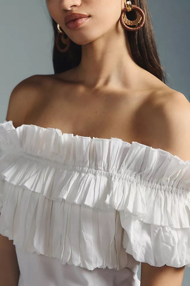 Love The Label Anthropologie Off-The-Shoulder Tiered Mini Dress L