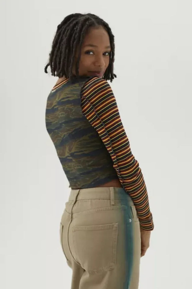 BDG Urban Outfitters Seb Spliced Long Sleeve Tee Cropped Top M