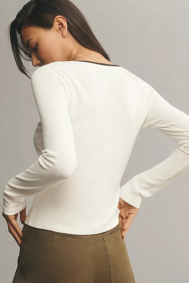 Pilcro Anthropologie Long-Sleeve Layered Ribbed Tee Blouse Top