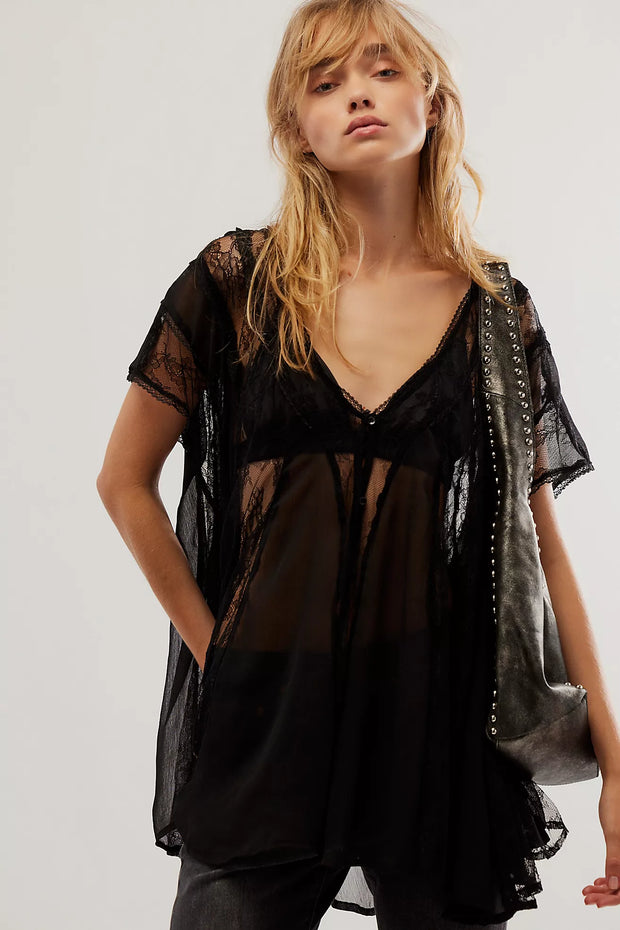 Free People Farrah Lace Tunic Top