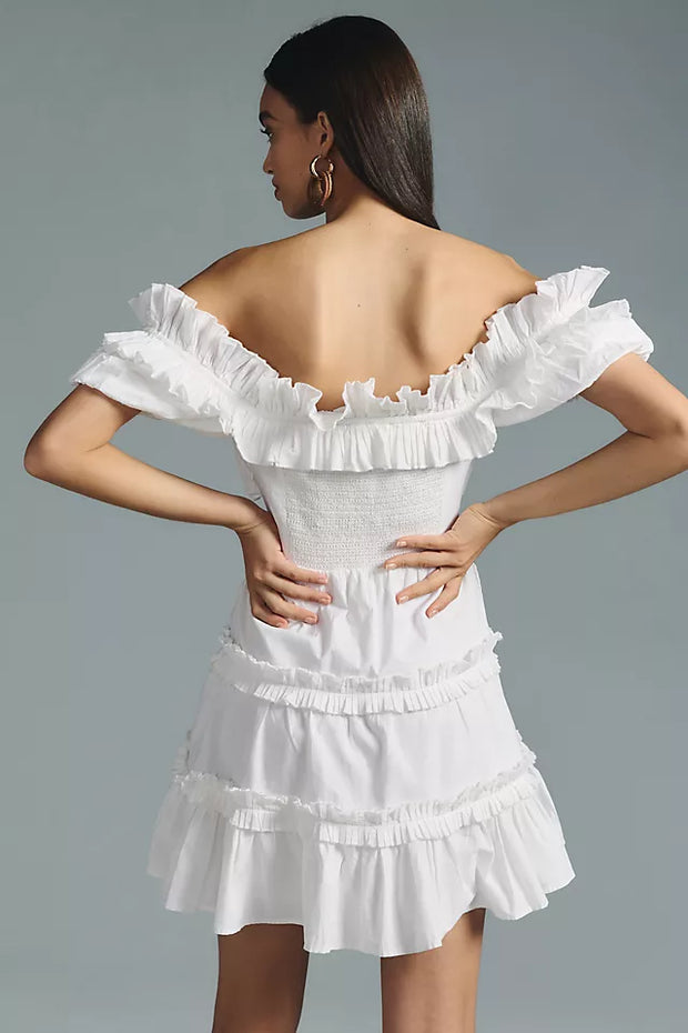 Love The Label Anthropologie Off-The-Shoulder Tiered Mini Dress L
