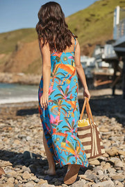 Farm Rio Anthropologie Blue Macaw Party Cover-Up Midi Dress