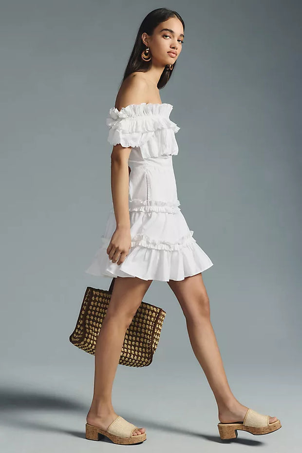 Love The Label Anthropologie Off-The-Shoulder Tiered Mini Dress L