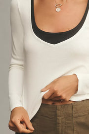 Pilcro Anthropologie Long-Sleeve Layered Ribbed Tee Blouse Top