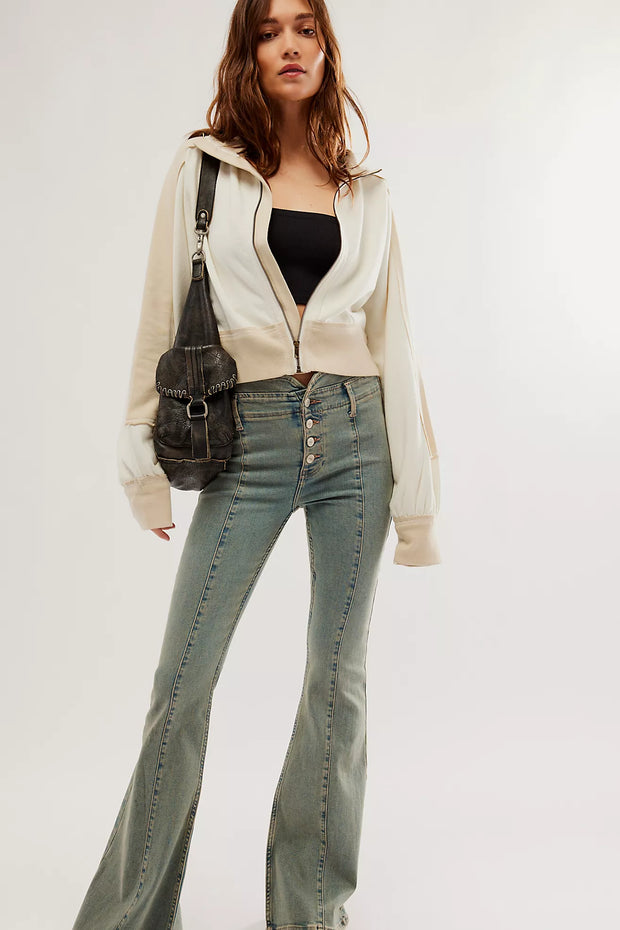 Free People We The Free Asher Track Zip Up Jacket Cropped Top XS