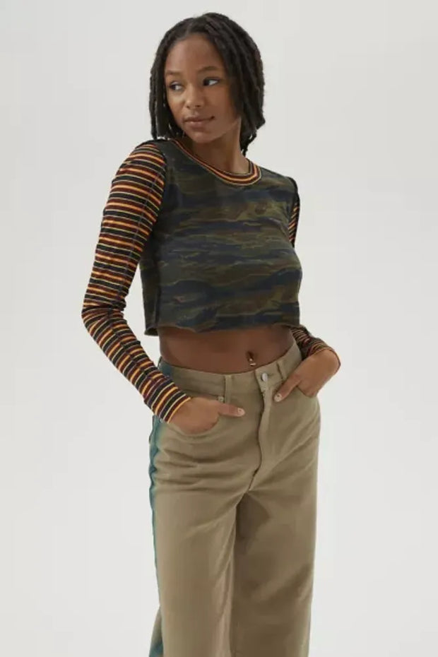 BDG Urban Outfitters Seb Spliced Long Sleeve Tee Cropped Top M
